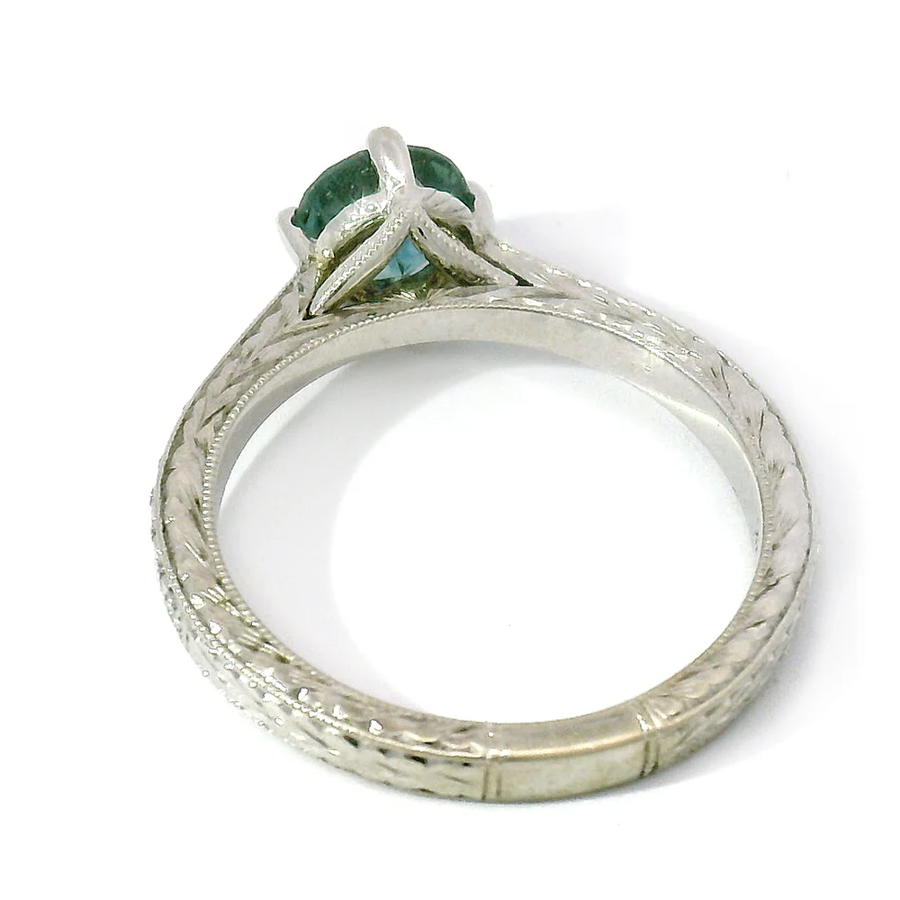 Teal-Blue Montana Sapphire & Diamond Engagement Ring - "Francesca" - Image 7
