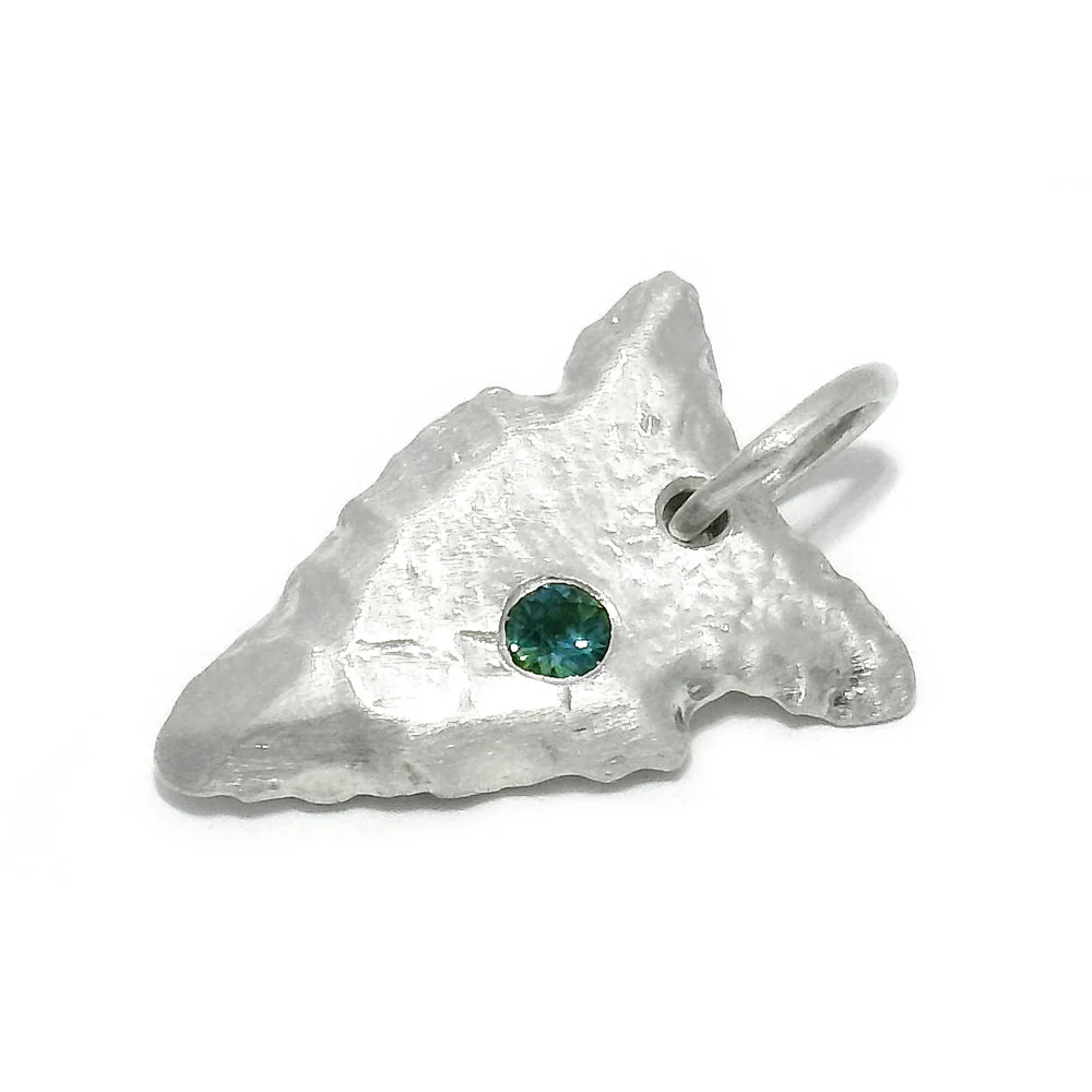 Teal Montana Sapphire Sterling Silver Pendant - "Arrowhead" - Image 2