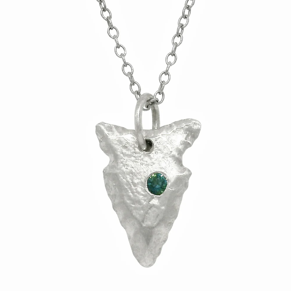 Teal Montana Sapphire Sterling Silver Pendant - "Arrowhead" - Image 3