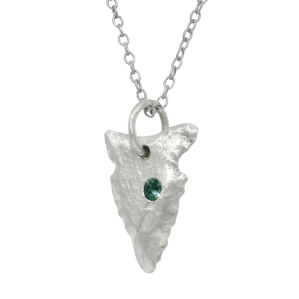 Teal Montana Sapphire Sterling Silver Pendant - "Arrowhead" - Image 4