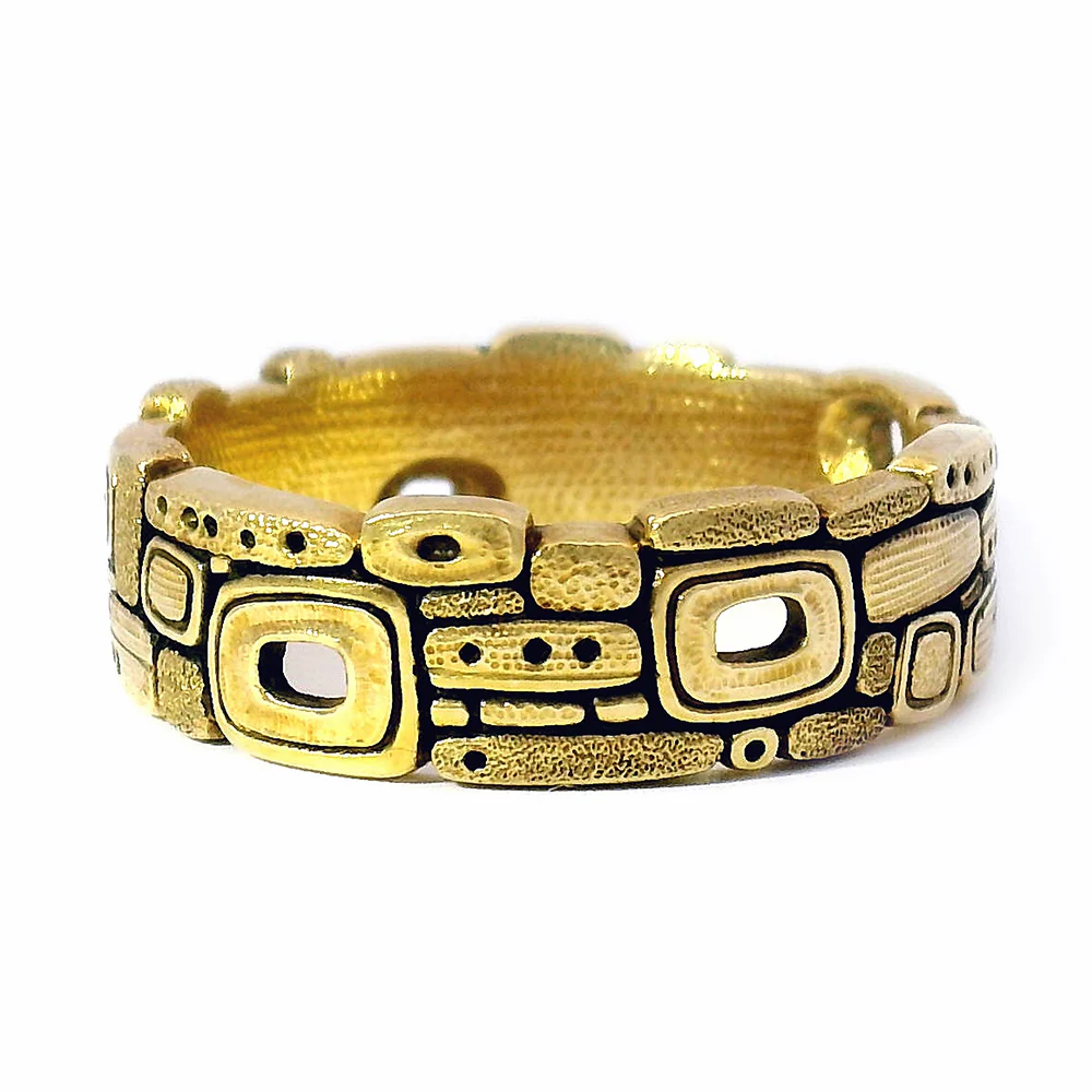 Textured 18K Yellow Gold Band - "Stone Barn" - Image 3