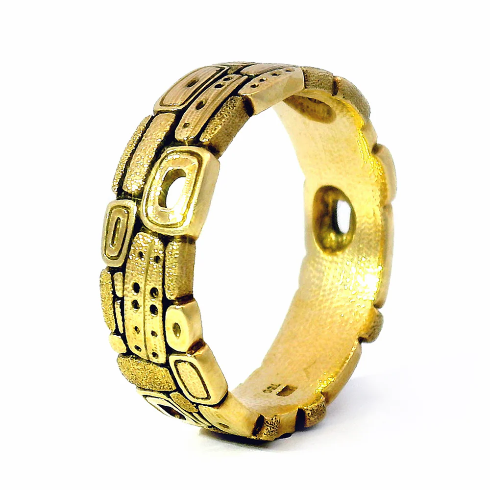 Textured 18K Yellow Gold Band - "Stone Barn" - Image 4