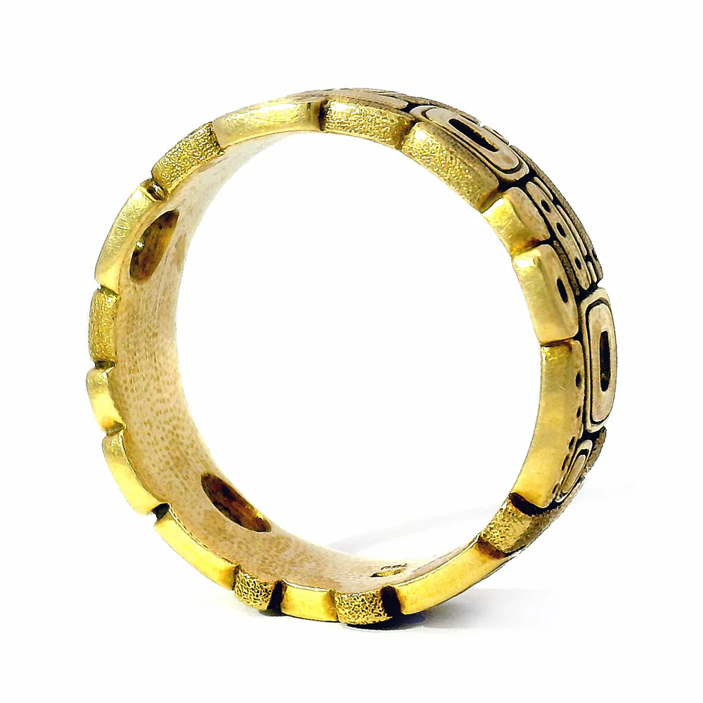 Textured 18K Yellow Gold Band - "Stone Barn" - Image 5