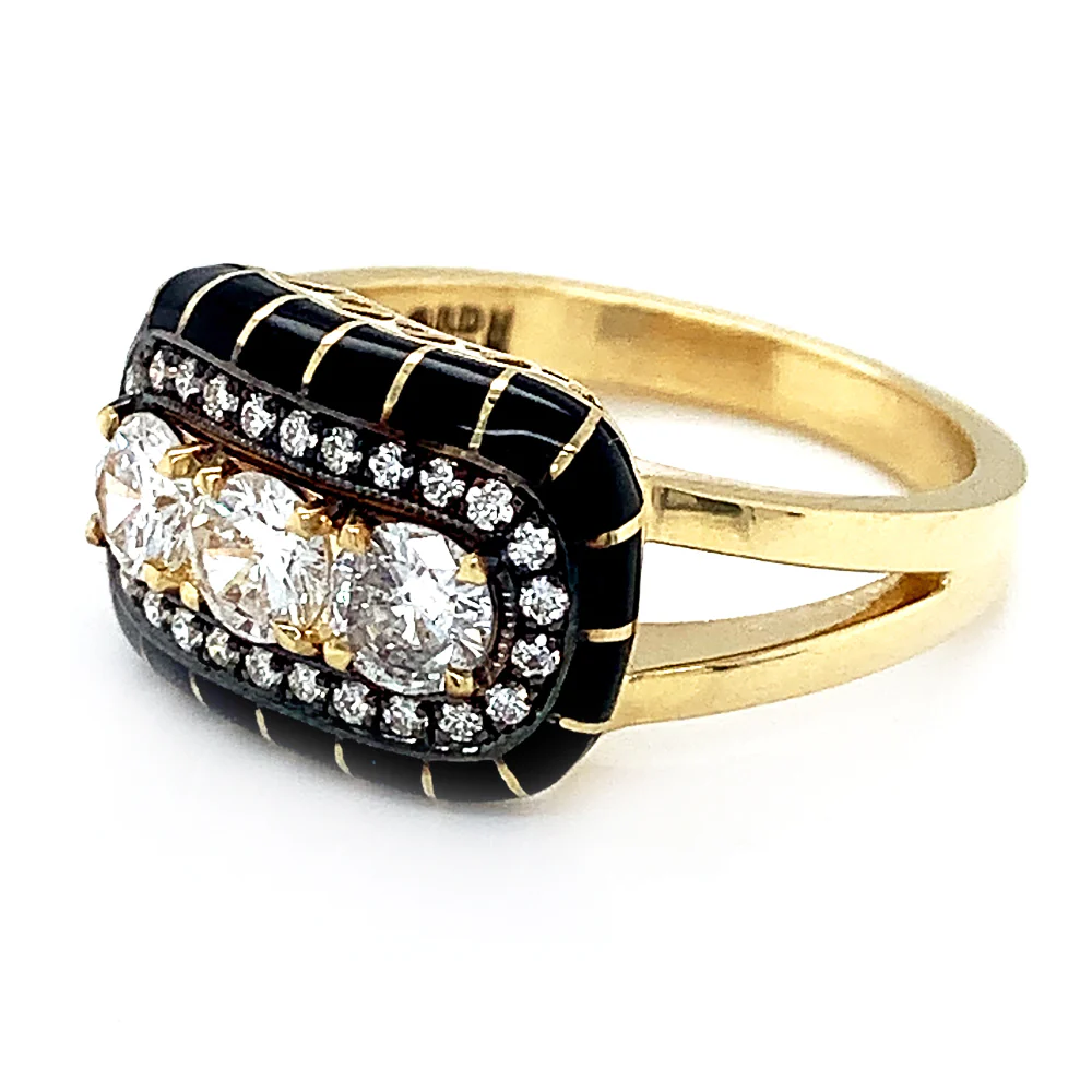Diamond Halo & Black Enamel Ring - "Rock Candy Dahlia" - Image 3