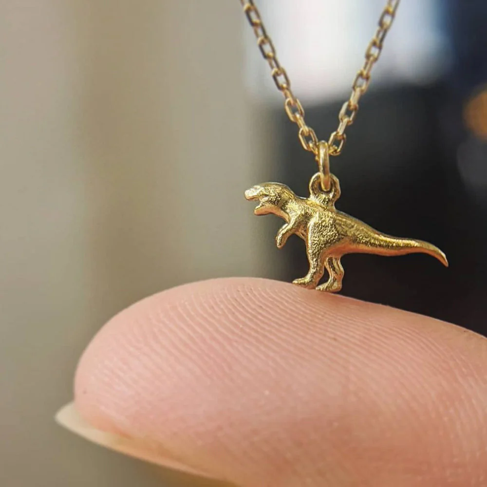 18K Yellow Gold Dinosaur Necklace - "Teeny Tiny T-Rex" - Image 4