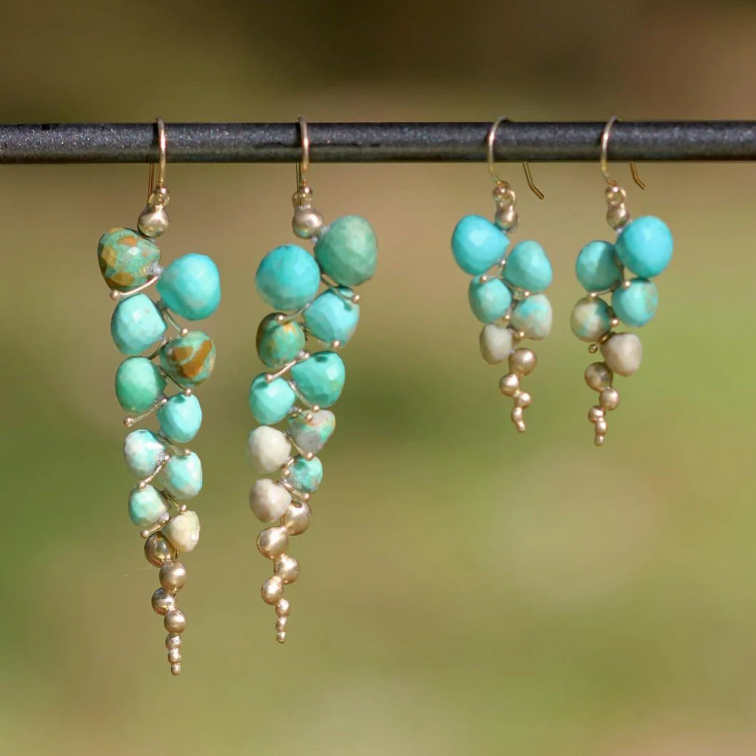 Turquoise Briolette Drop Earrings - "Small Caviars" - Image 3
