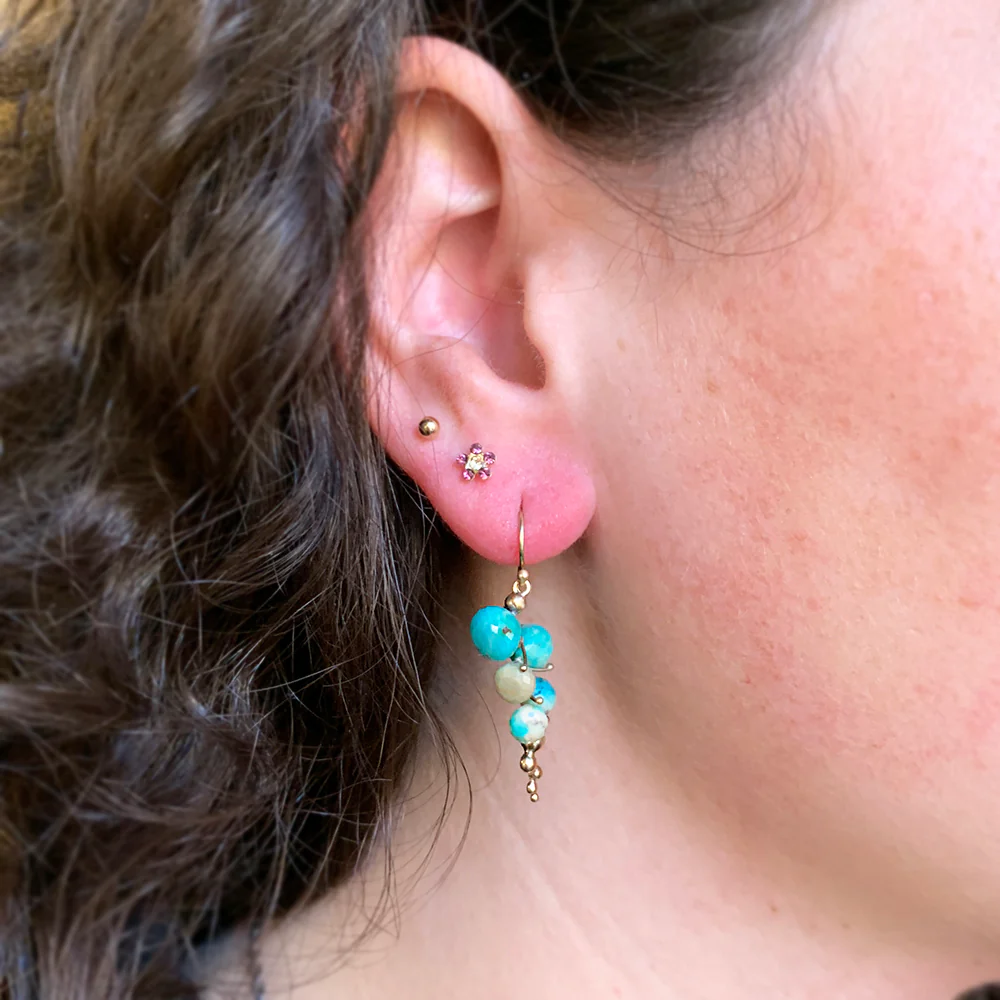 Turquoise Briolette Drop Earrings - "Small Caviars" - Image 4