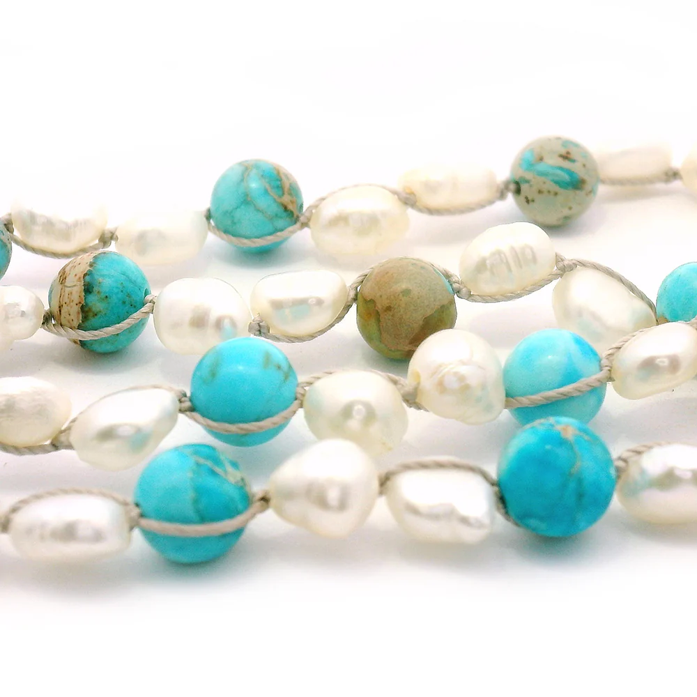 Turquoise, Jasper, & Freshwater Pearl Necklace - "Shoreline" - Image 3