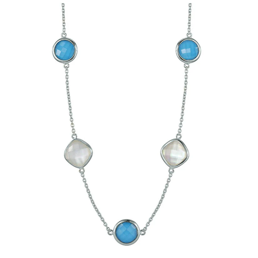 Turquoise, Moonstone & Sterling Silver Necklace - "Blue Clouds"