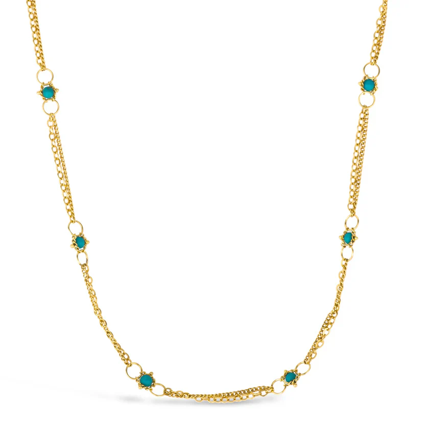 Beaded Turquoise & Gold Necklace - "Whisper Chain" - Image 3