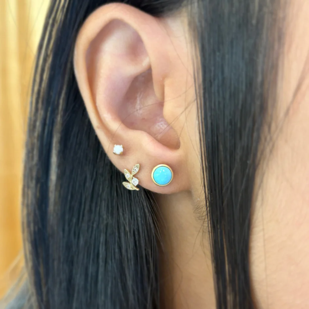 Sleeping Beauty Turquoise & Yellow Gold Stud Earrings - "Noon Sky" - Image 2