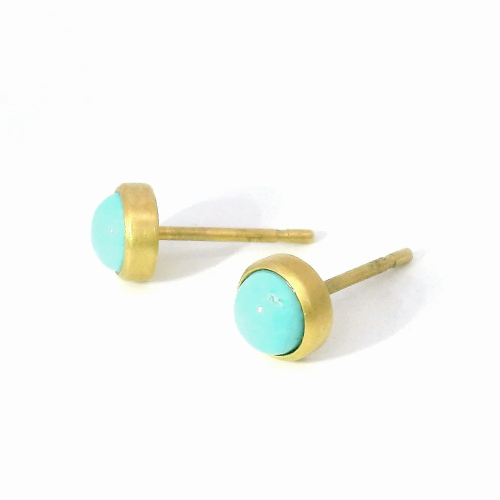 Sleeping Beauty Turquoise & Yellow Gold Stud Earrings - "Noon Sky" - Image 3