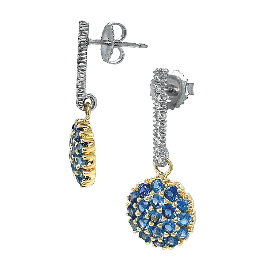 Yogo Sapphire & Diamond Drop Earrings - "Mosaic" - Image 3