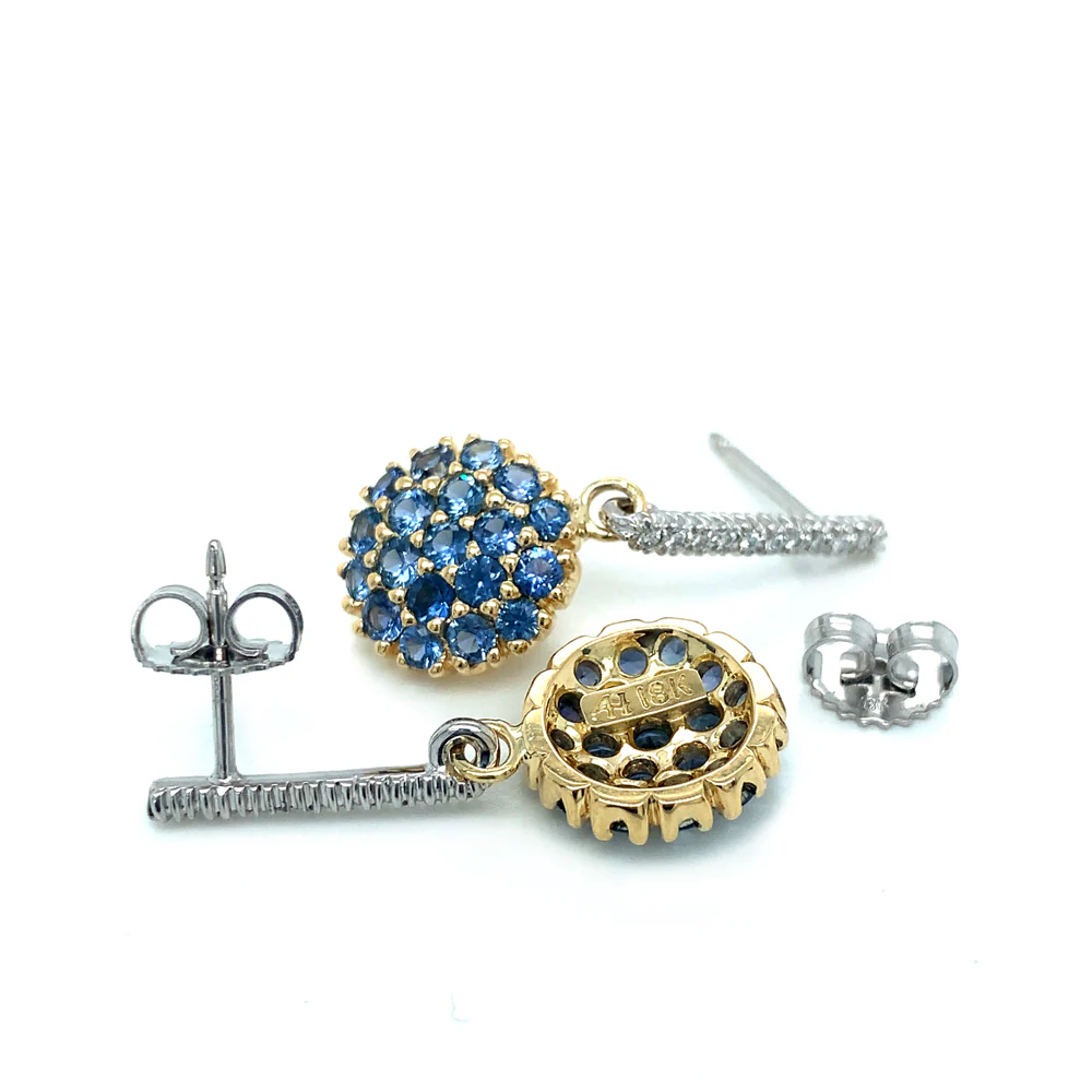 Yogo Sapphire & Diamond Drop Earrings - "Mosaic" - Image 4
