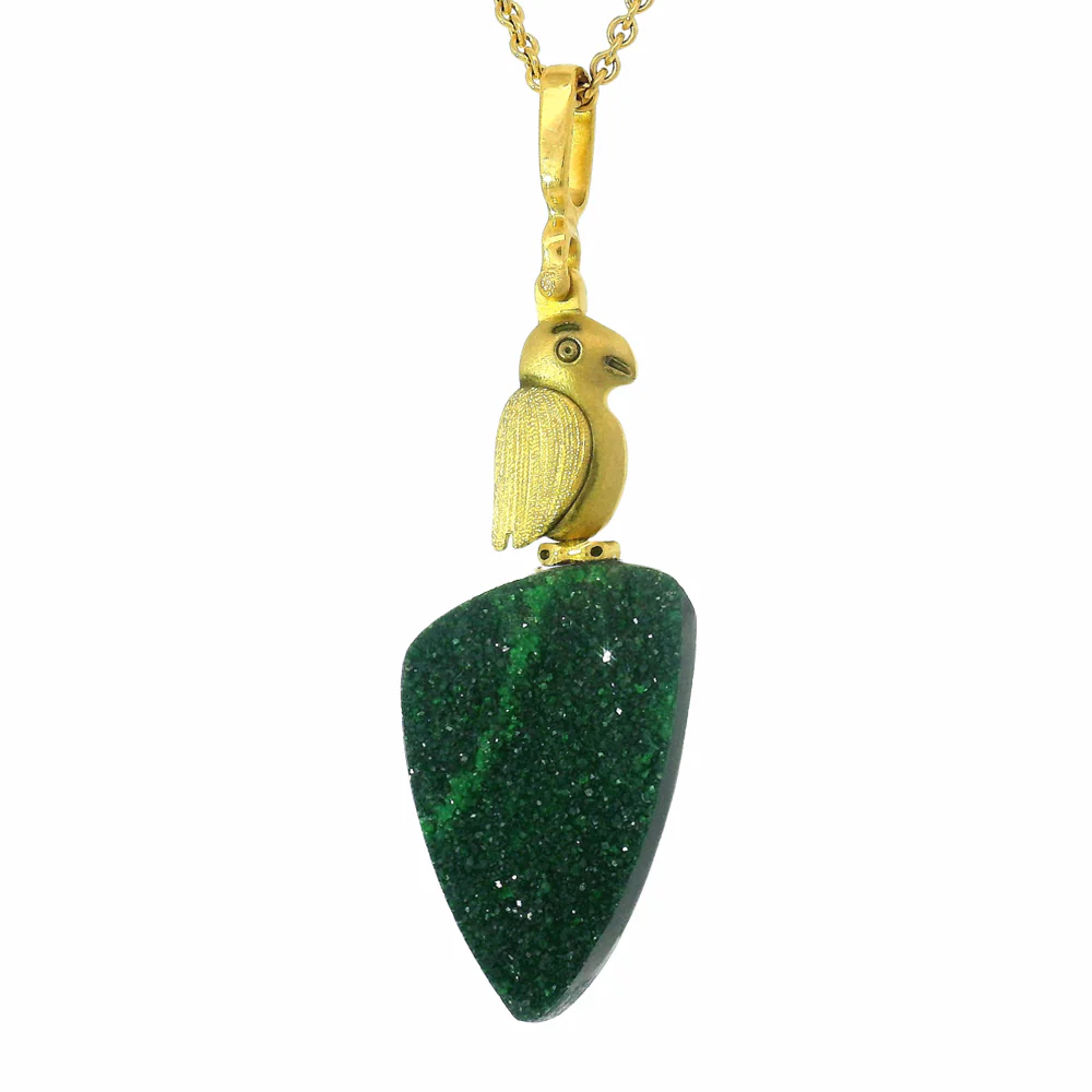 Uvarovite Garnet & Yellow Gold Pendant - "Fable Animals & Strange Characters" - Image 2
