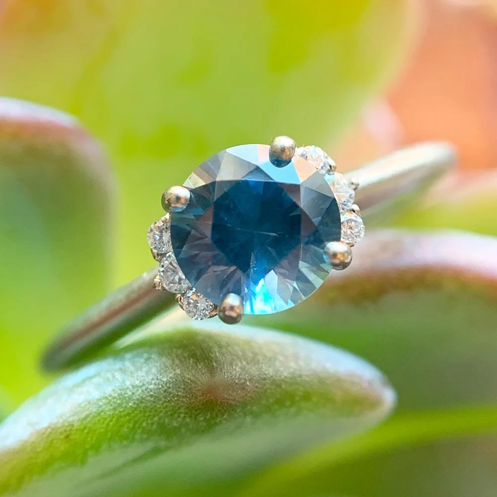 Blue Montana Sapphire & Diamond Engagement Ring - "Livia" - Image 2