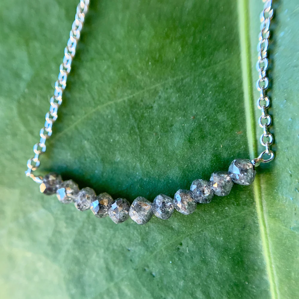 White Gold, Platinum, & Grey Diamond Necklace - "Rocky Edge" - Image 2