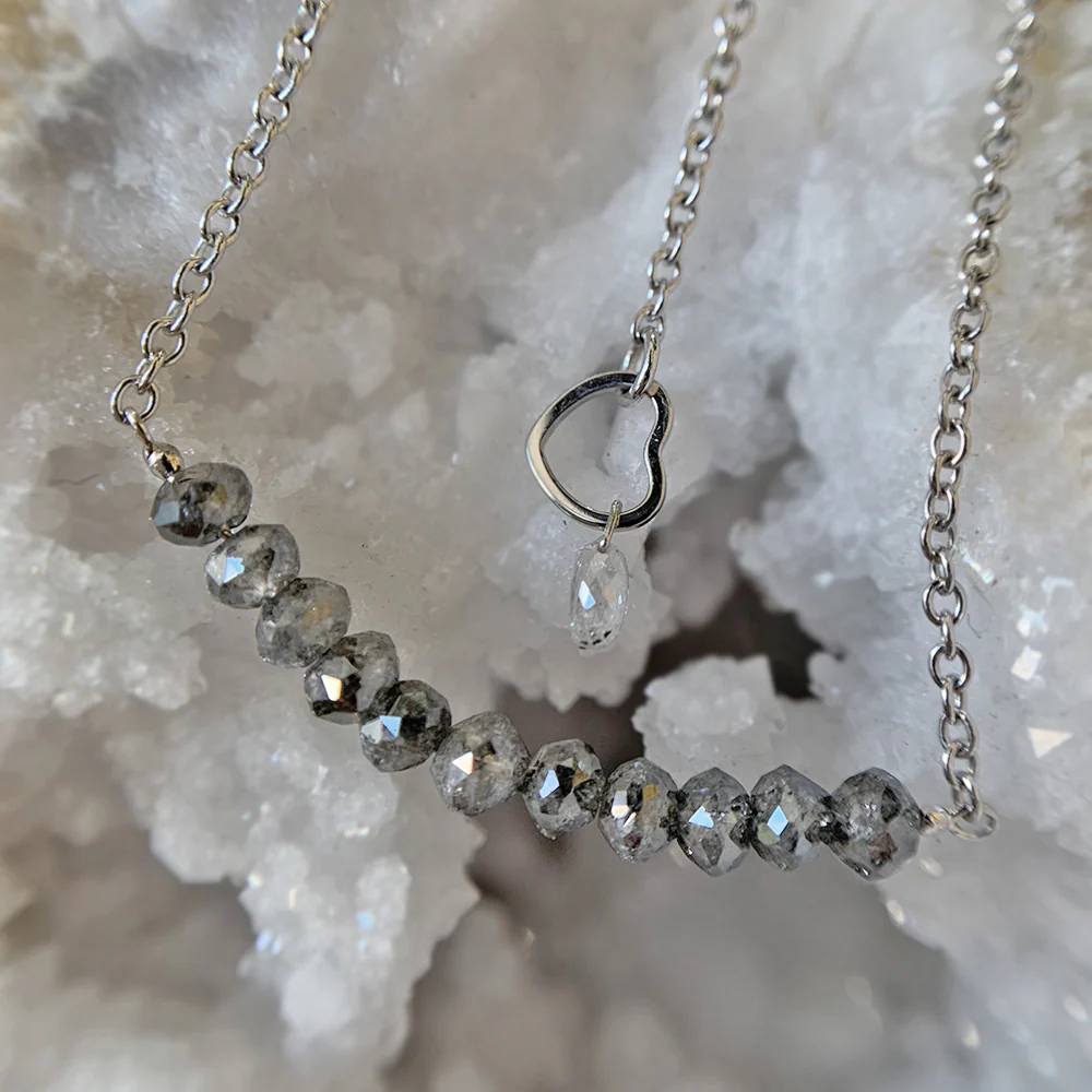 White Gold, Platinum, & Grey Diamond Necklace - "Rocky Edge" - Image 6