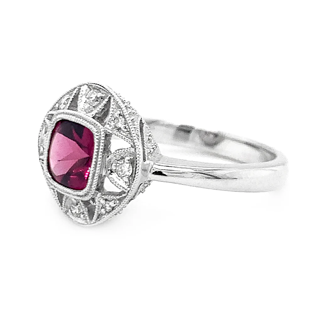 White Gold Diamond and Rhodolite Ring - Image 4