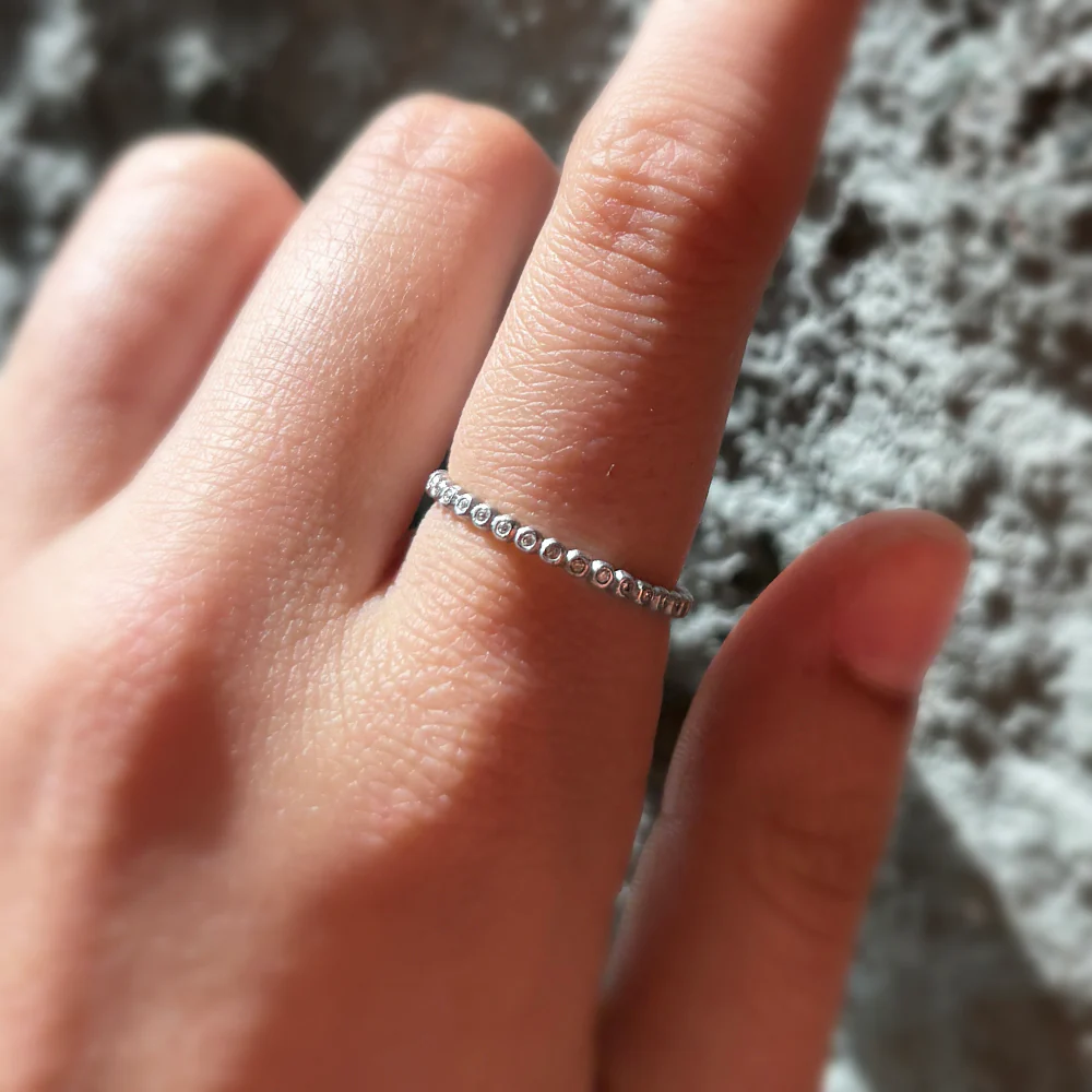 White Gold & Diamond Beaded Eternity Band - "Dainty Bubbles" - Image 3