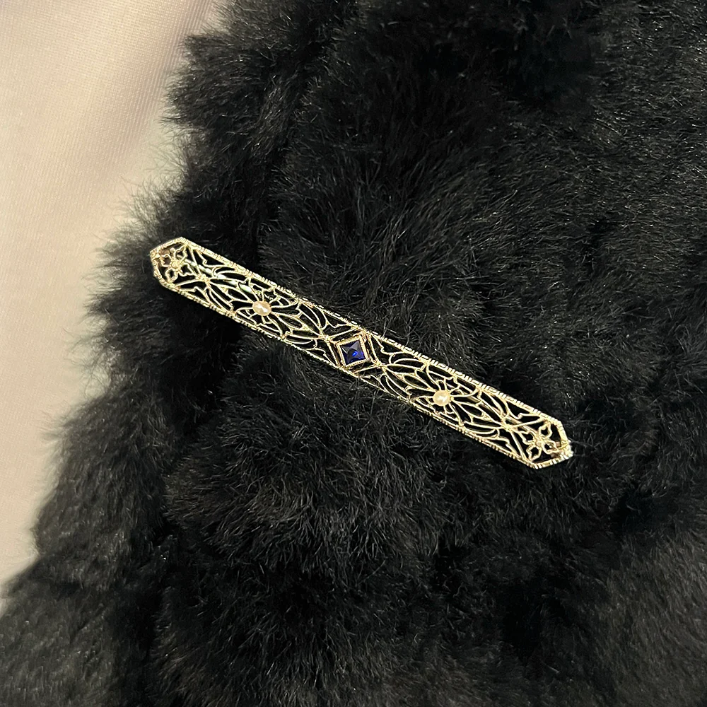 White Gold & Pearl Brooch - Image 4