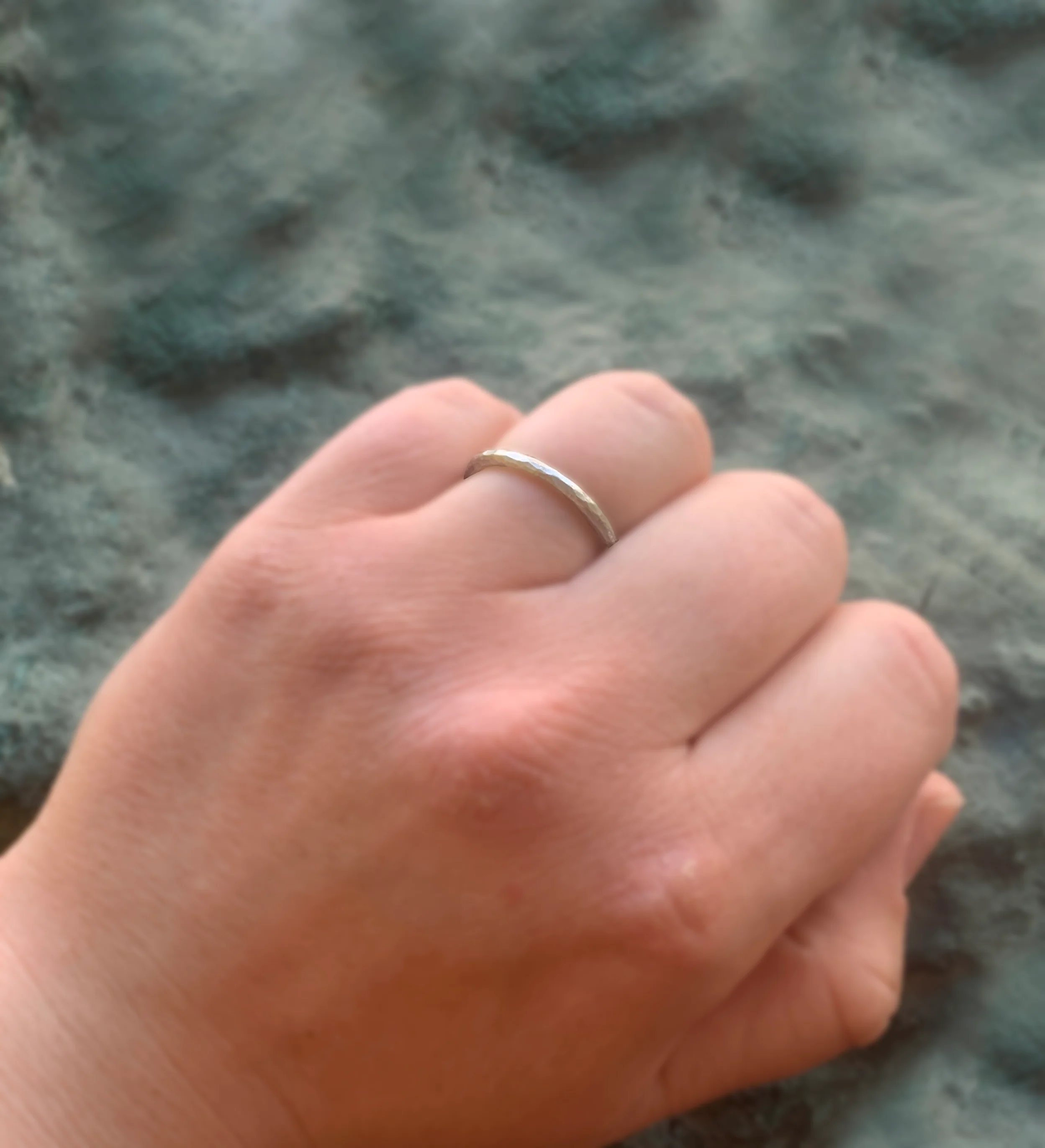 White Gold Thin Hammered Band - Image 3