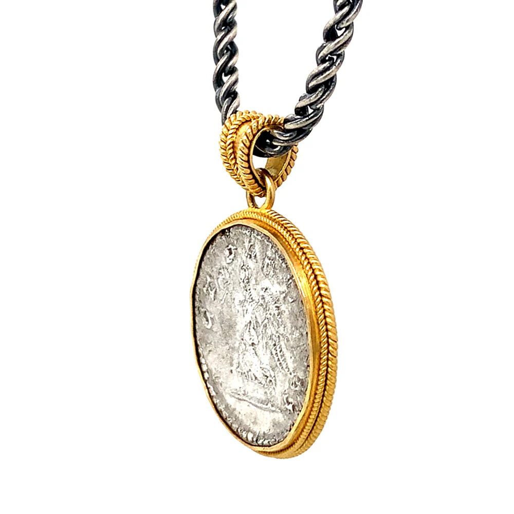 Yellow Gold & Ancient Denarius Coin Pendant - "Caracalla" - Image 3
