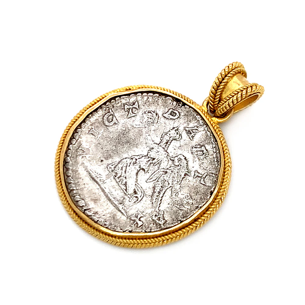Yellow Gold & Ancient Denarius Coin Pendant - "Caracalla" - Image 4