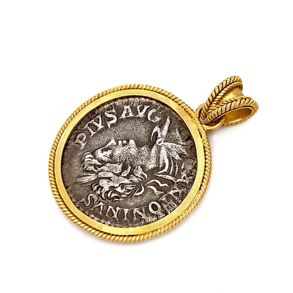 Yellow Gold & Ancient Denarius Coin Pendant - "Caracalla" - Image 5