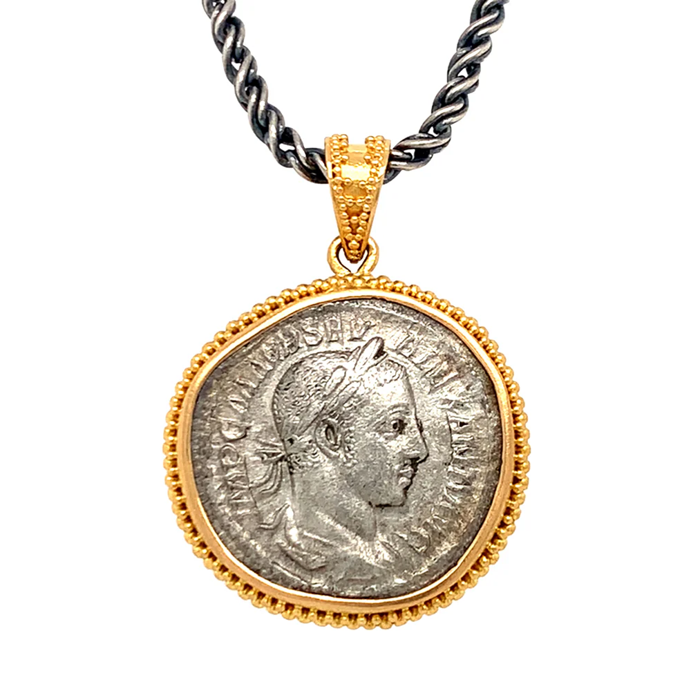 Yellow Gold & Ancient Denarius Coin Pendant - "Severus" - Image 2