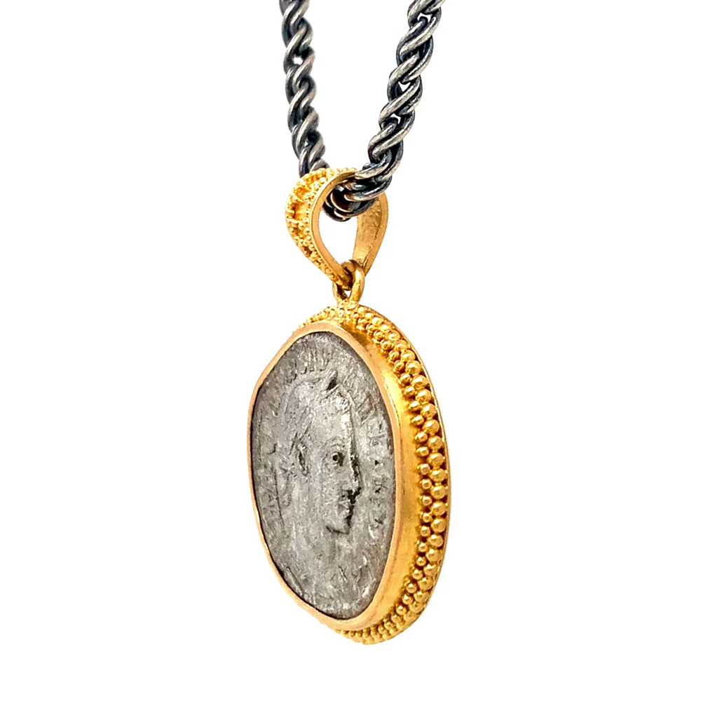 Yellow Gold & Ancient Denarius Coin Pendant - "Severus" - Image 3