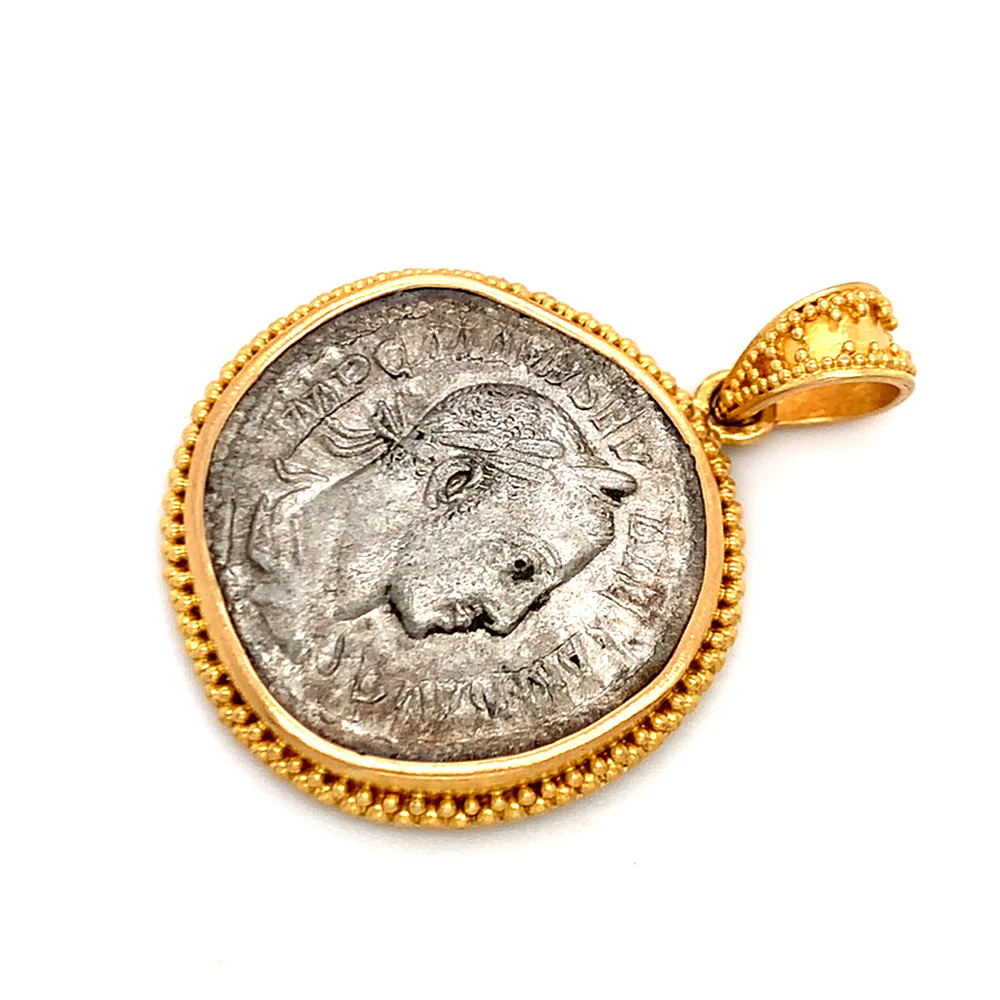 Yellow Gold & Ancient Denarius Coin Pendant - "Severus" - Image 4