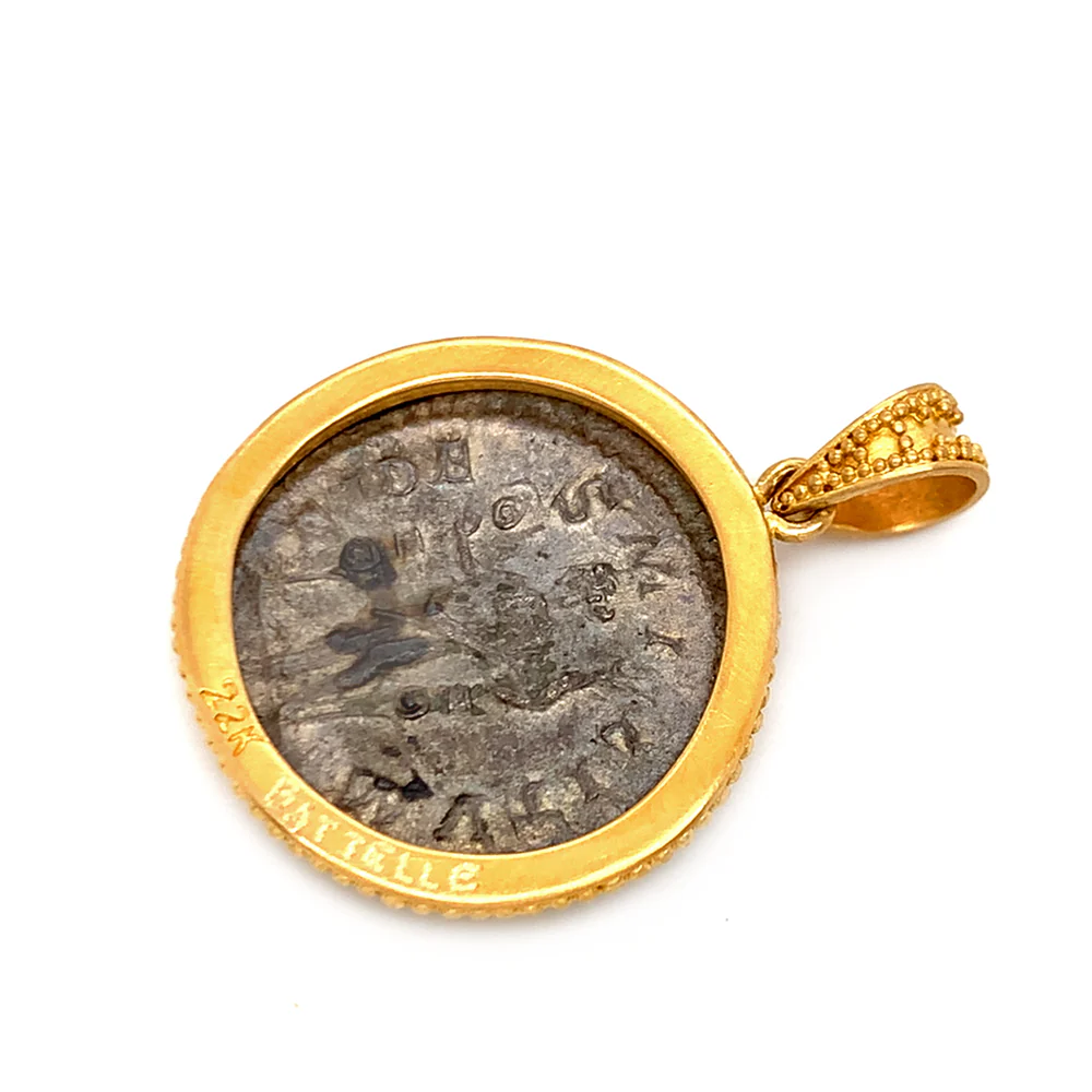 Yellow Gold & Ancient Denarius Coin Pendant - "Severus" - Image 5