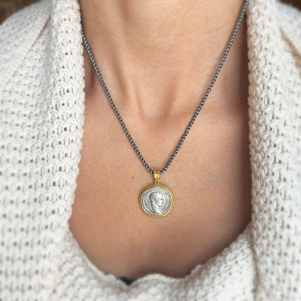 Yellow Gold & Ancient Denarius Coin Pendant - "Severus" - Image 6