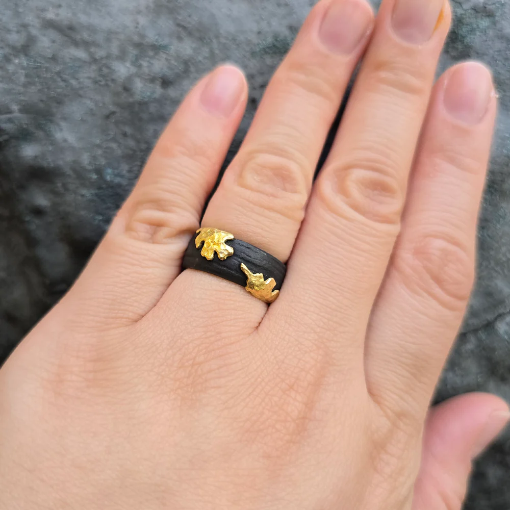 Yellow Gold & Cobalt Chrome Ring - "Oak Leaves" - Image 3