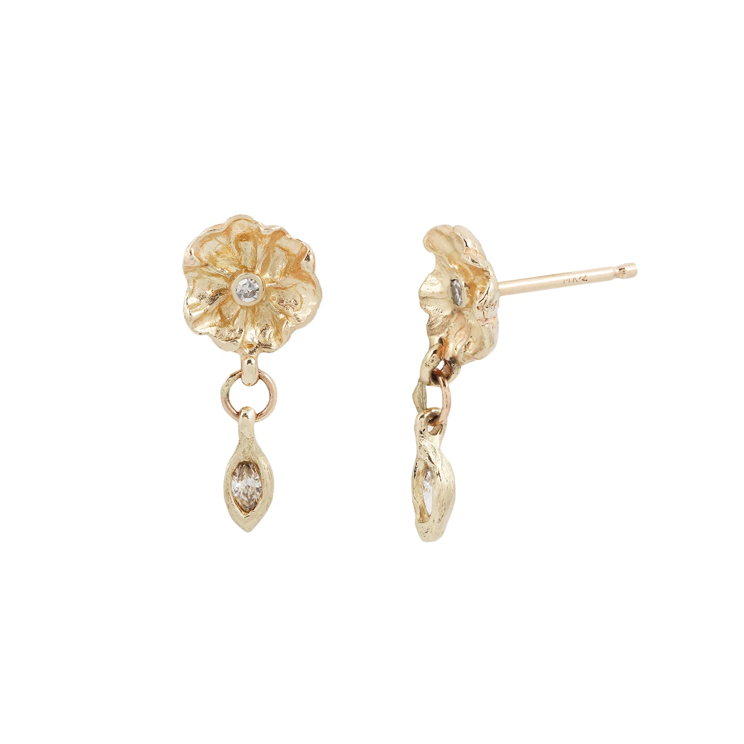 Yellow Gold and Diamond Dangle Earrings - "Amelia" - Image 3