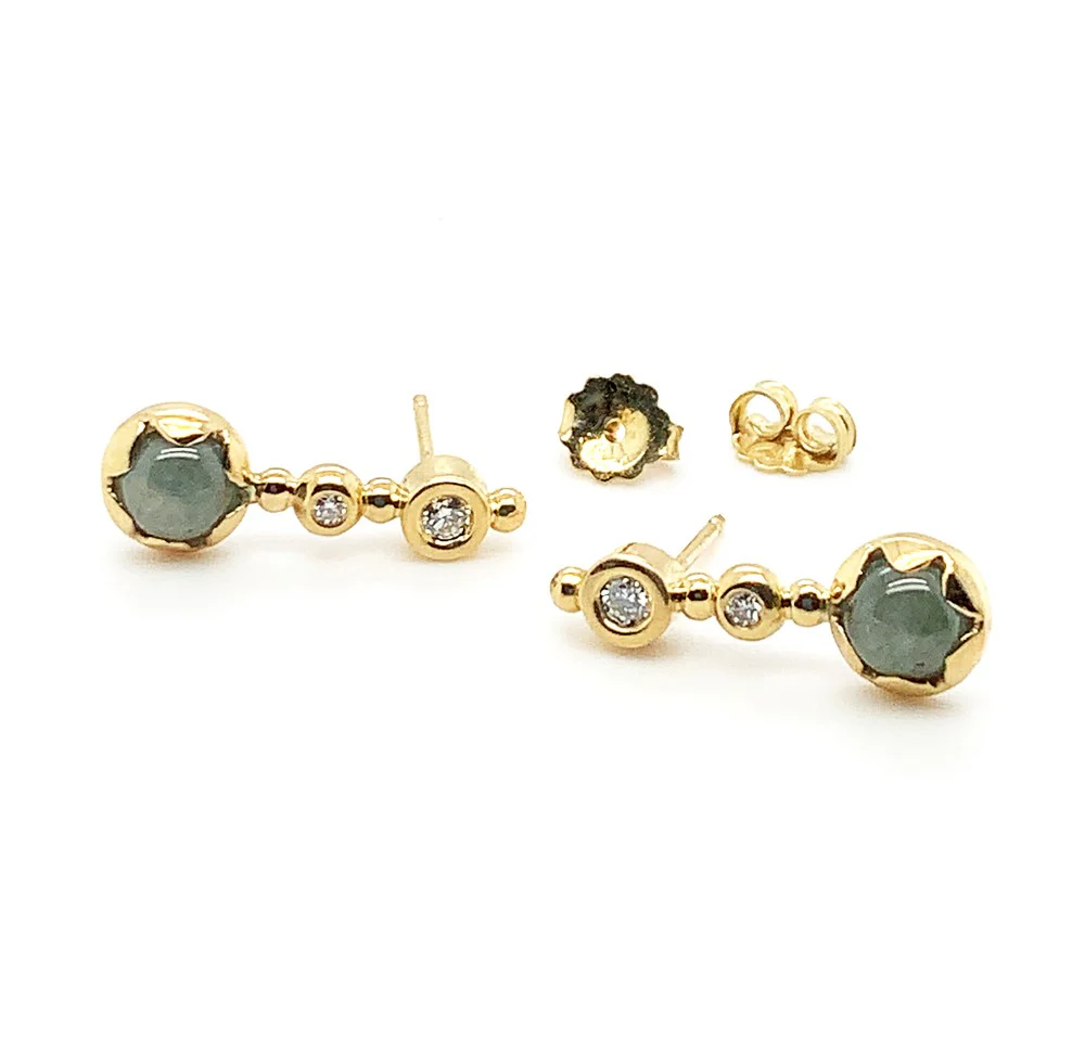 Yellow Gold and Montana Sapphire Cabochon Earrings - "Tide Elixir" - Image 2