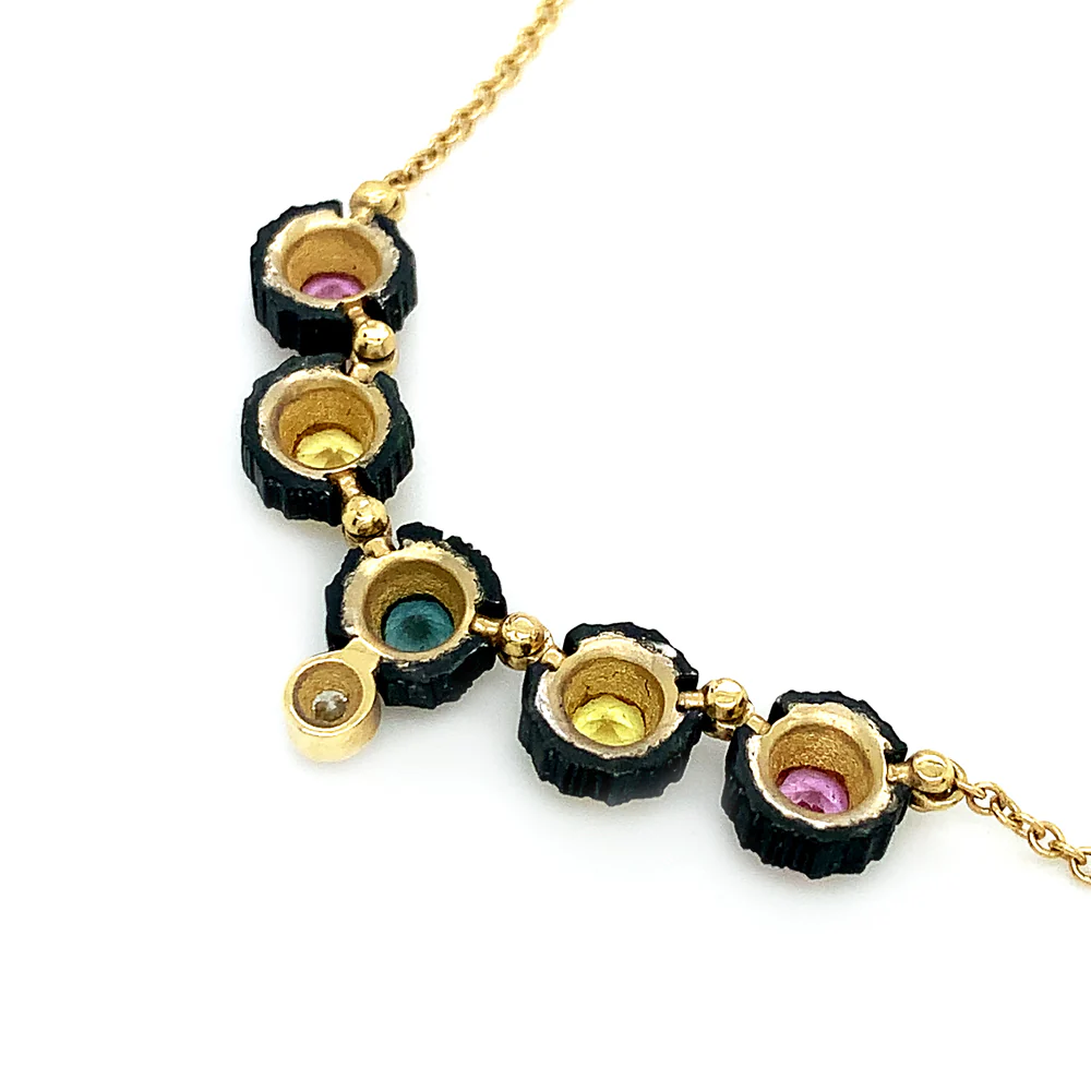 Yellow Gold and Montana Sapphire Necklace - "Chroma" - Image 3