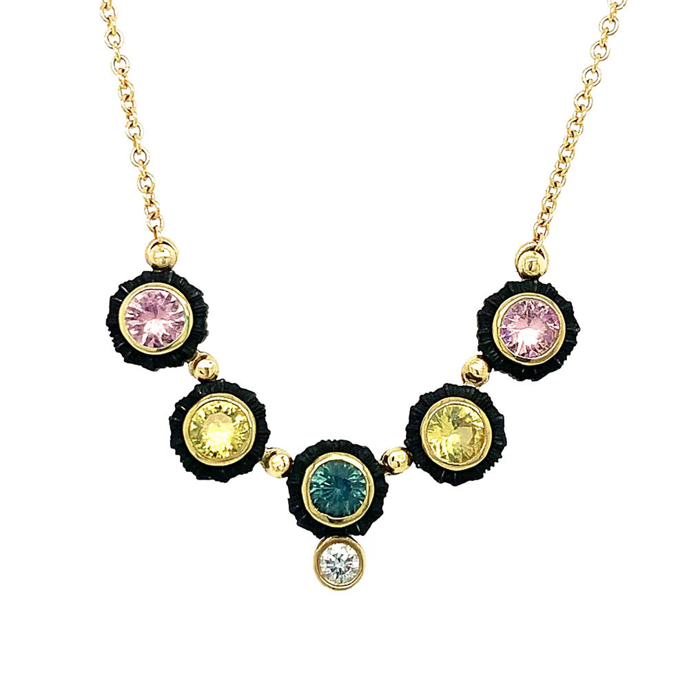 Yellow Gold and Montana Sapphire Necklace - "Chroma" - Image 4