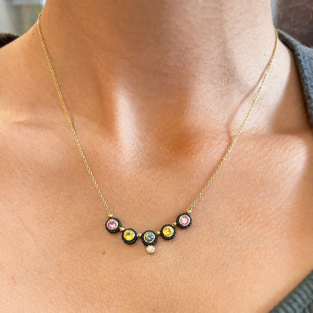 Yellow Gold and Montana Sapphire Necklace - "Chroma" - Image 5
