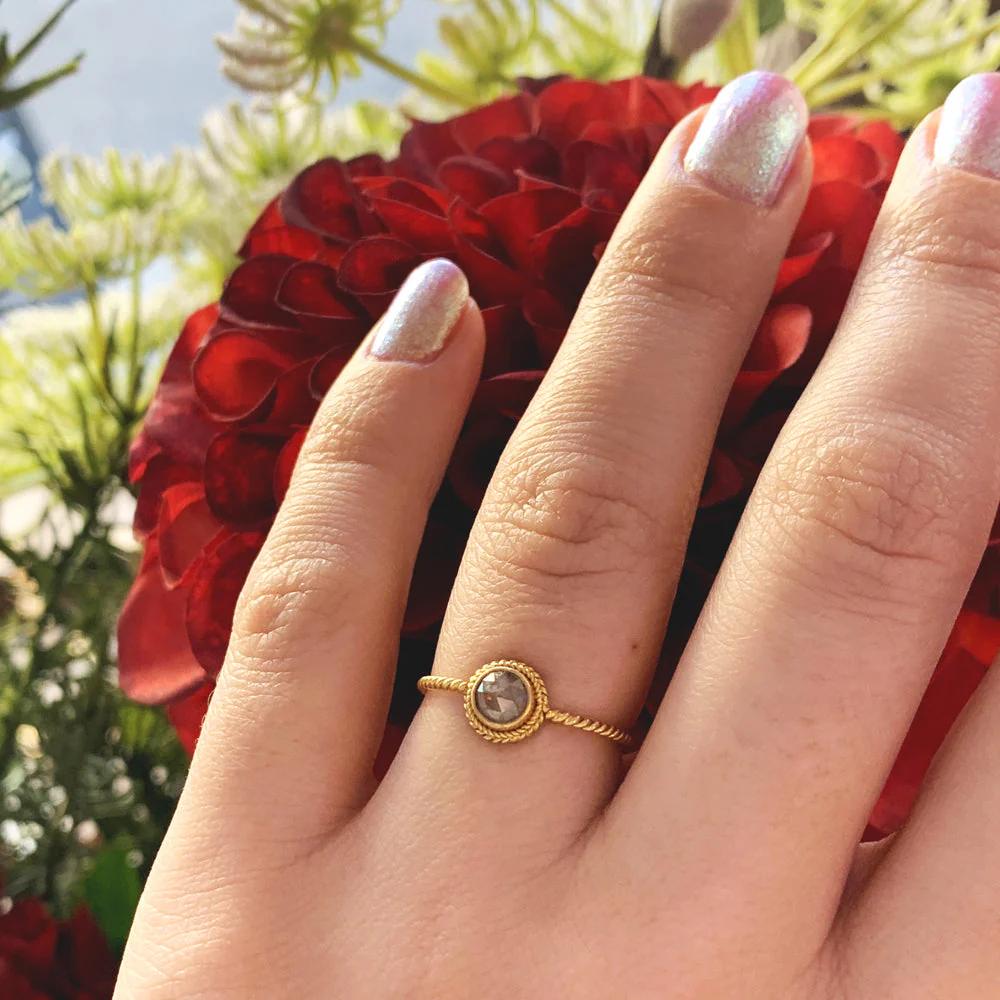 Yellow Gold & Grey Rose Cut Diamond Ring - "Crepuscular" - Image 4