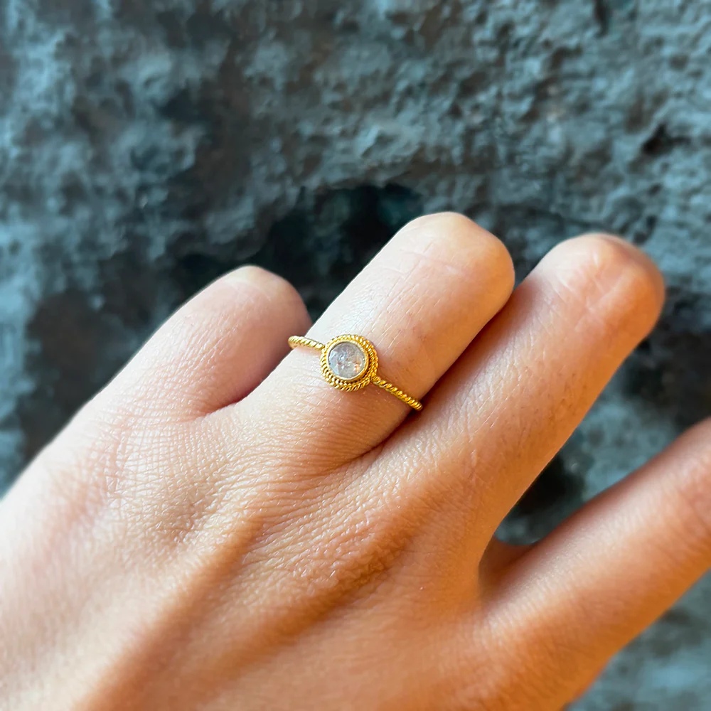 Yellow Gold & Grey Rose Cut Diamond Ring - "Crepuscular" - Image 5