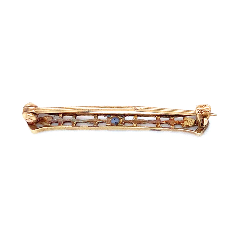 Yellow Gold & Blue Stone Filigree Pin - Image 2