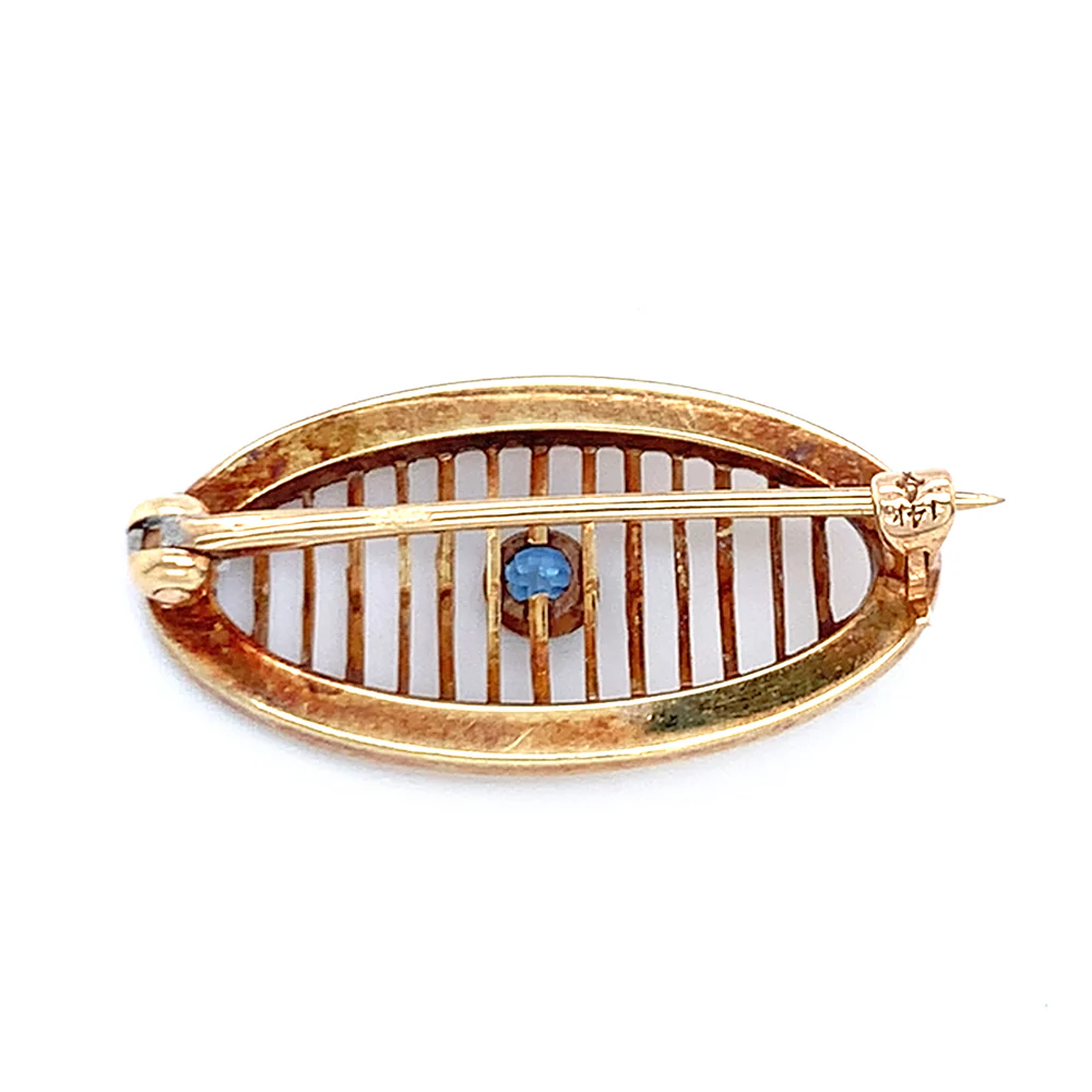 Yellow Gold & Blue Stone Lingerie Pin - Image 2