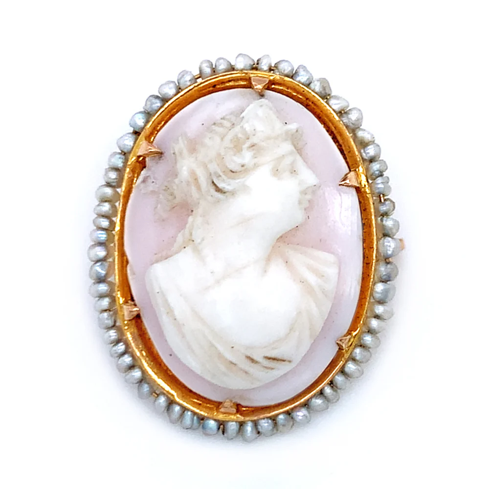 Yellow Gold Cameo Shell - "Victorian Elegance"