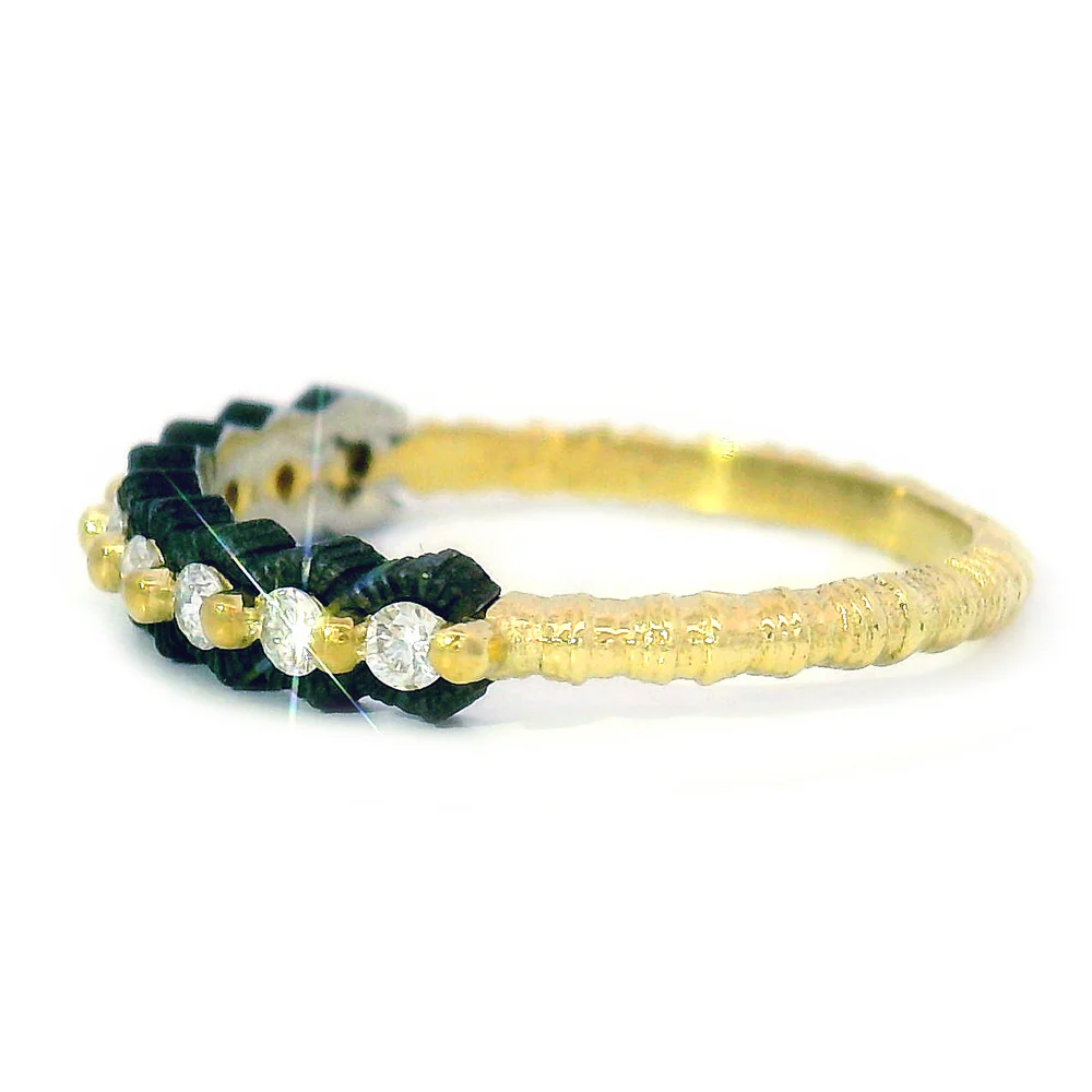 Yellow Gold, Chrome & Diamond Ring - "Scallop" - Image 2