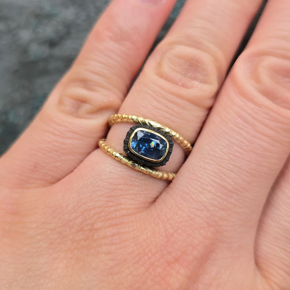 Yellow Gold, Cobalt Chrome, & Blue Montana Sapphire Ring - "Chroma" - Image 2