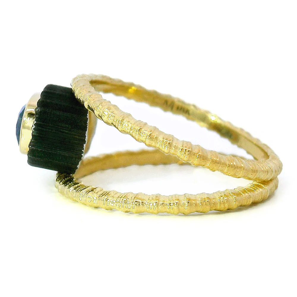 Yellow Gold, Cobalt Chrome, & Blue Montana Sapphire Ring - "Chroma" - Image 4