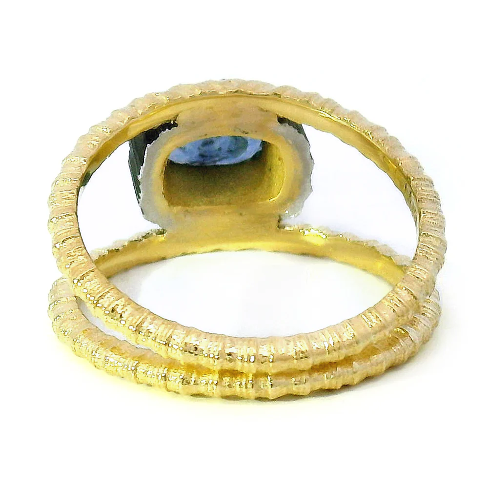 Yellow Gold, Cobalt Chrome, & Blue Montana Sapphire Ring - "Chroma" - Image 5