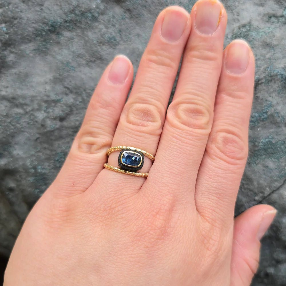 Yellow Gold, Cobalt Chrome, & Blue Montana Sapphire Ring - "Chroma" - Image 6